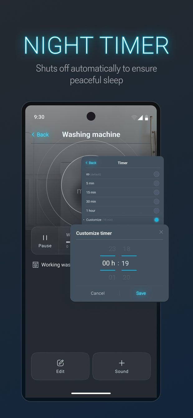 The night timer set to a custom shut-off duration